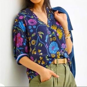 Anthropologie Maeve Navy Floral Top “Like New”